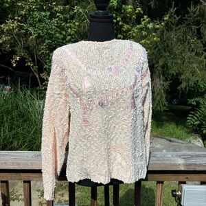 Vintage 90s cottage core pullover sweater women’s size large Hearts satin ribbon